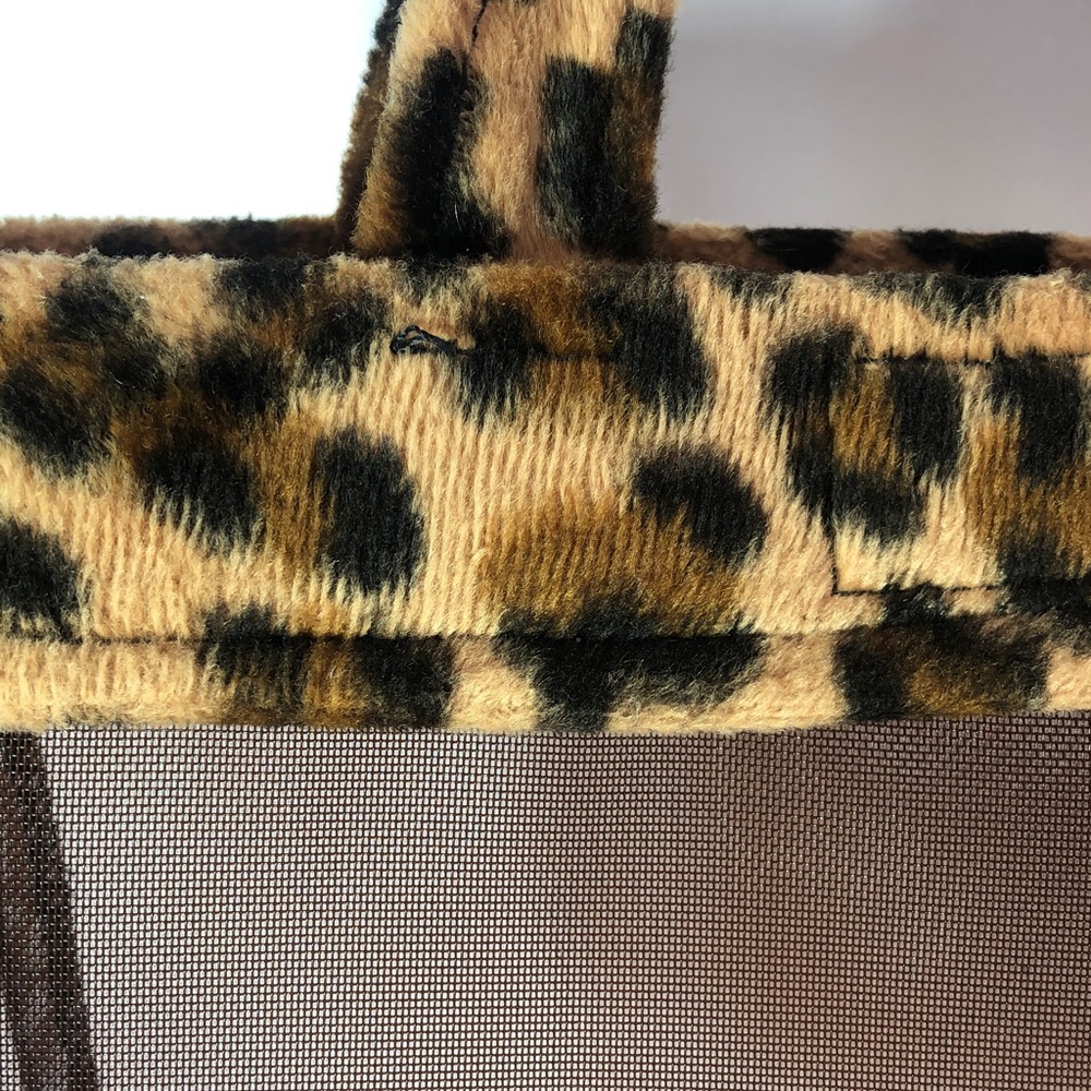 Leopard Trim Brown Mesh Tote Bag & Matching Zip Purse (13” x 8 1/2”) - Picture 3 of 7